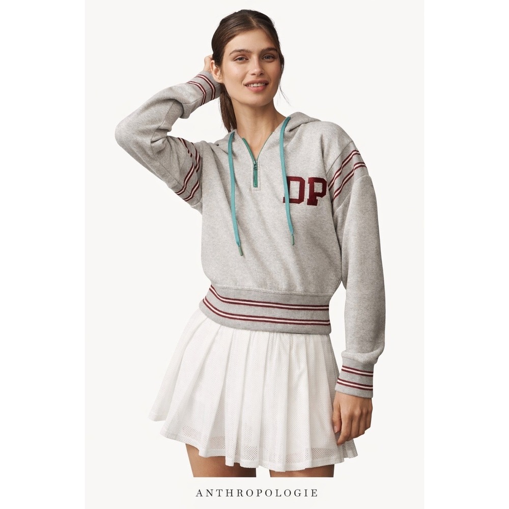 Anthropologie Grey‎ Hoodie Quarter Zip DP Patch Sweatshirt